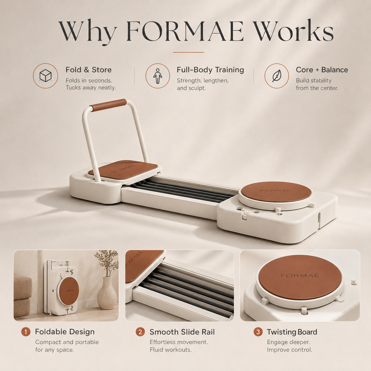 FORMAE PF1™ Foldable Pilates Reformer — Full-Body Home Studio